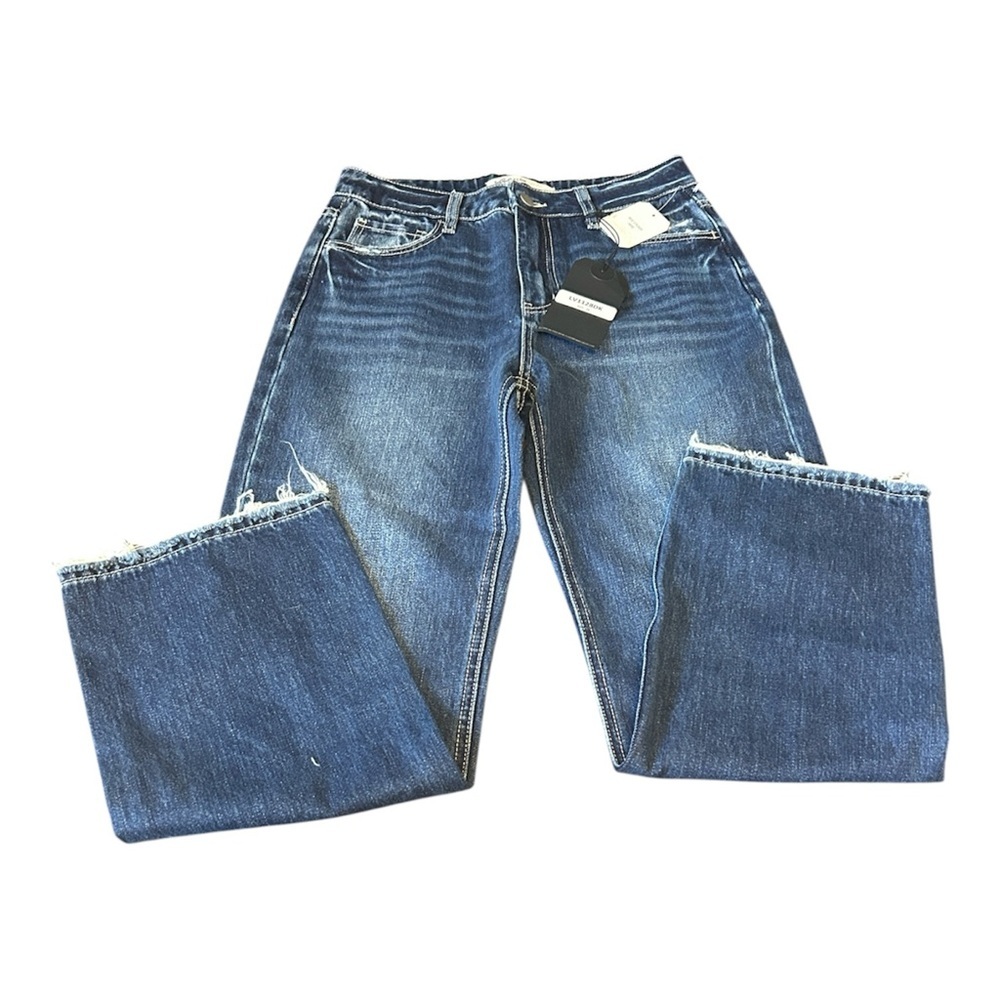 Altar'd State Women Mickie Straight Leg Mid Rise Deep Blue Denim Pants Size 26